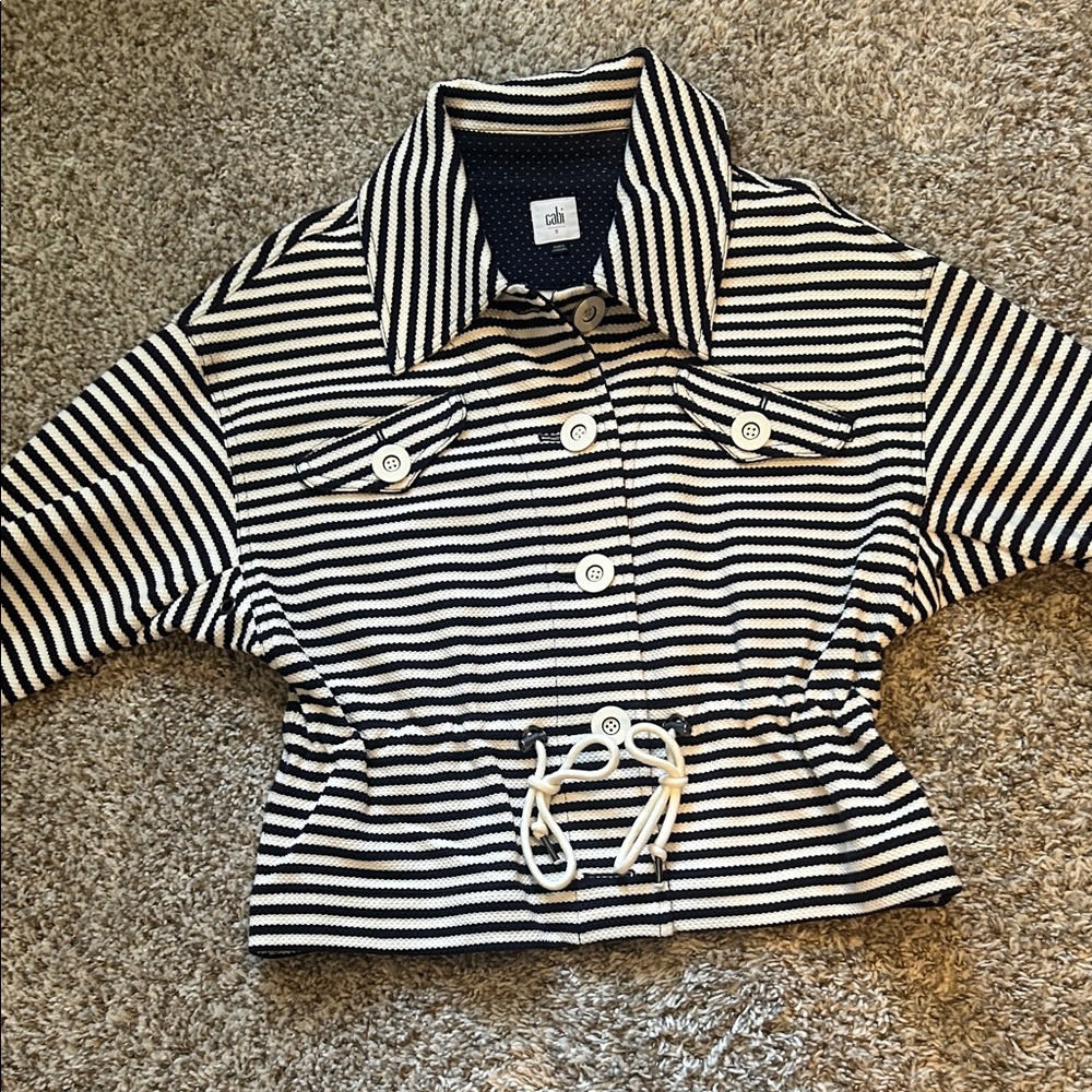 CAbi Navy and White Polka Dot Jacket